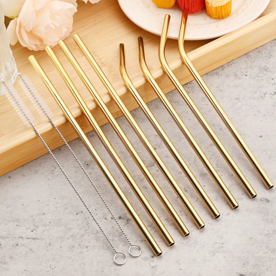 Reusable Straw - 4 Stück wiederverwendbare goldene Strohhalme für