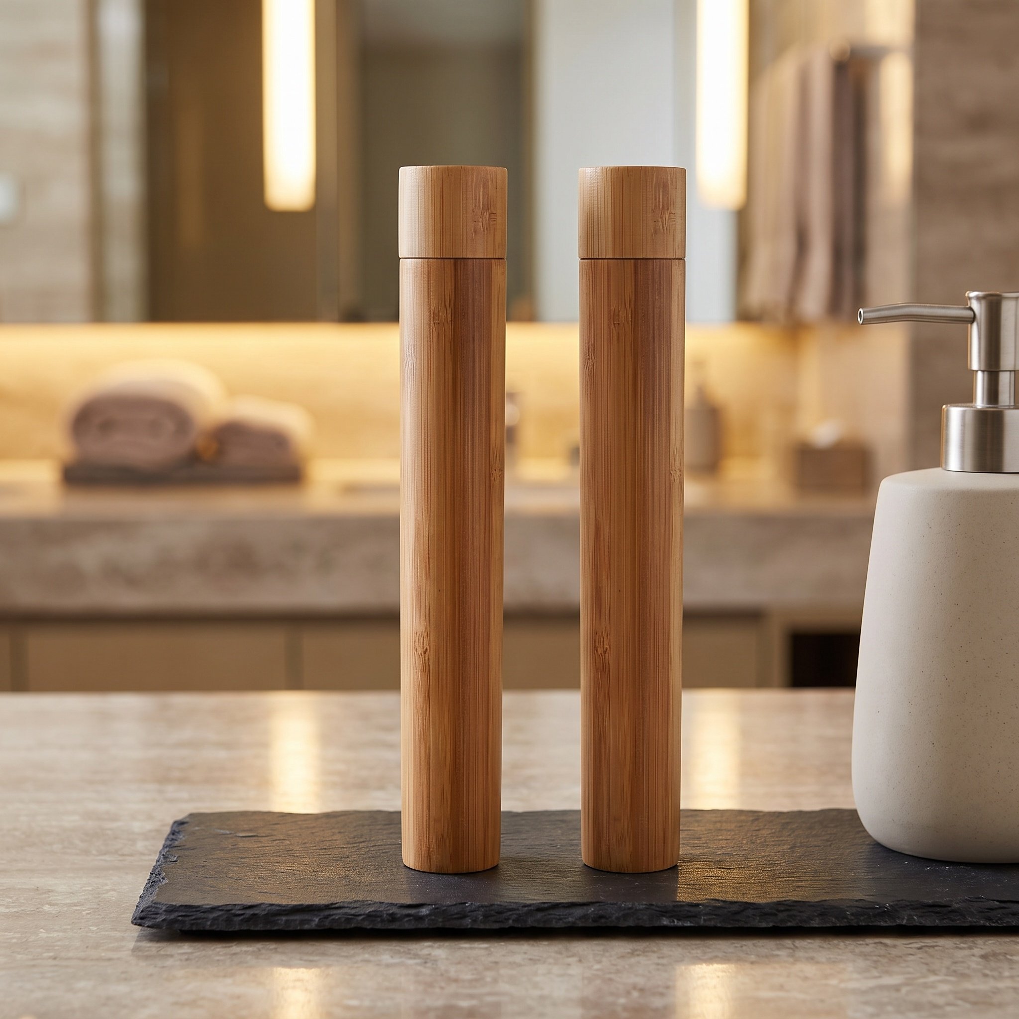 Bamboo Toothbrush - 4 Stück tragbare Zahnbürstenkartuschen, Wander-Tube, Badezimmer-Bambus-Etui,
