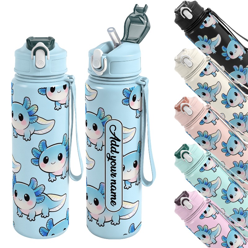 Reusable Straw - 750ml Personalisierte Wasserflasche mit Salamander-Druck, auslaufsicher,