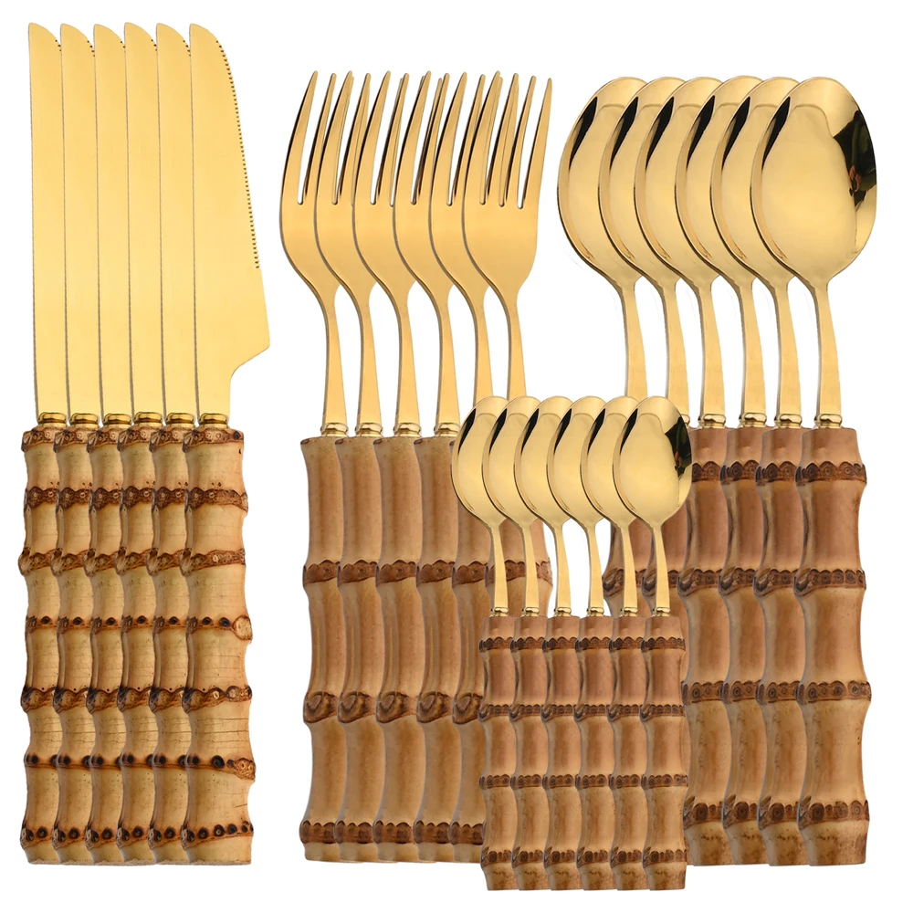 24Pcs Edelstahl Besteck Natürl – Bamboo Cutlery Bewertung und Preis